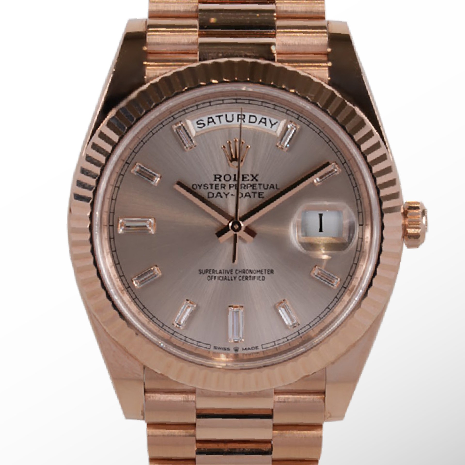 Rolex Daydate Rosegold Baguette